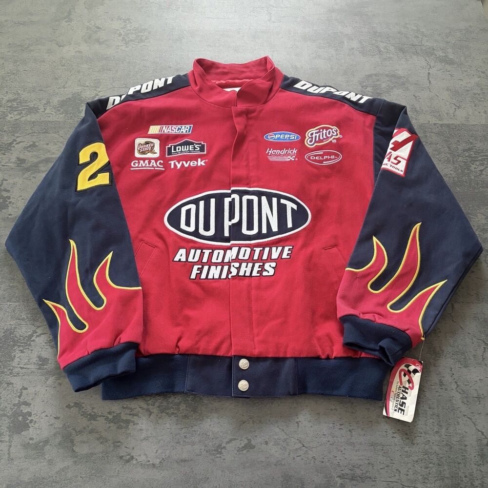 NWT Vintage Chase Authentics Jeff Gordon DuPont NASCAR Jacket Red Flames Sz M